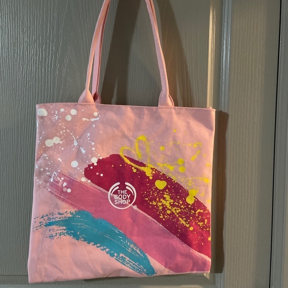 The Body Shop Pink Canvas Paint Strokes Tote Bag